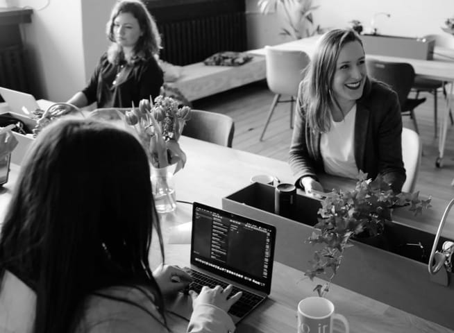 People in an office using laptops